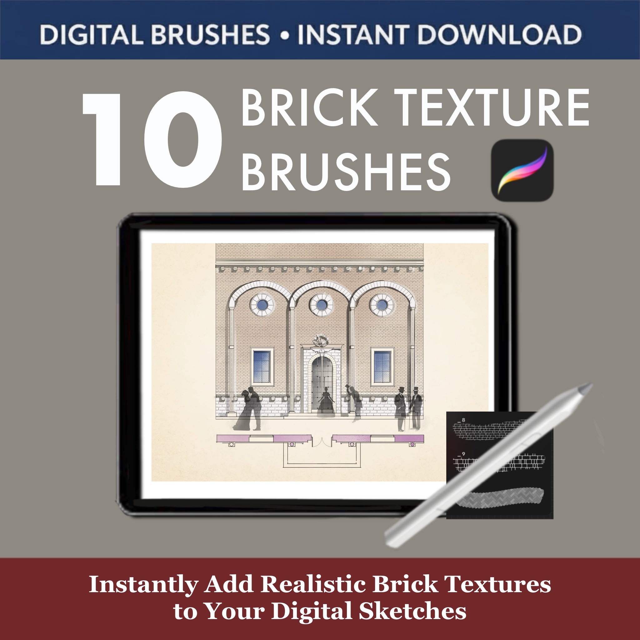 Design brick and herringbone floors in Procreate with 1–2 strokes. Ideal for cafés, terraces, hallways and detailed 2D interior layouts on iPad.