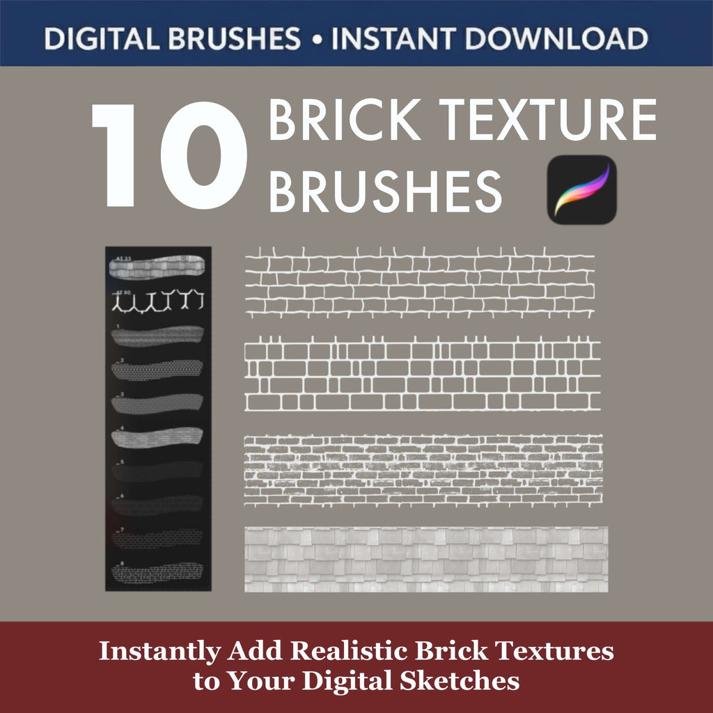 10 Procreate Brick Texture Brushes & Stamps - Procreate Brush Shop by Sviatlana Fedzianiova