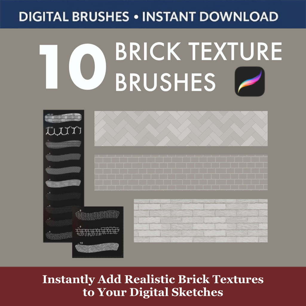 10 Procreate Brick Texture Brushes & Stamps - Procreate Brush Shop by Sviatlana Fedzianiova