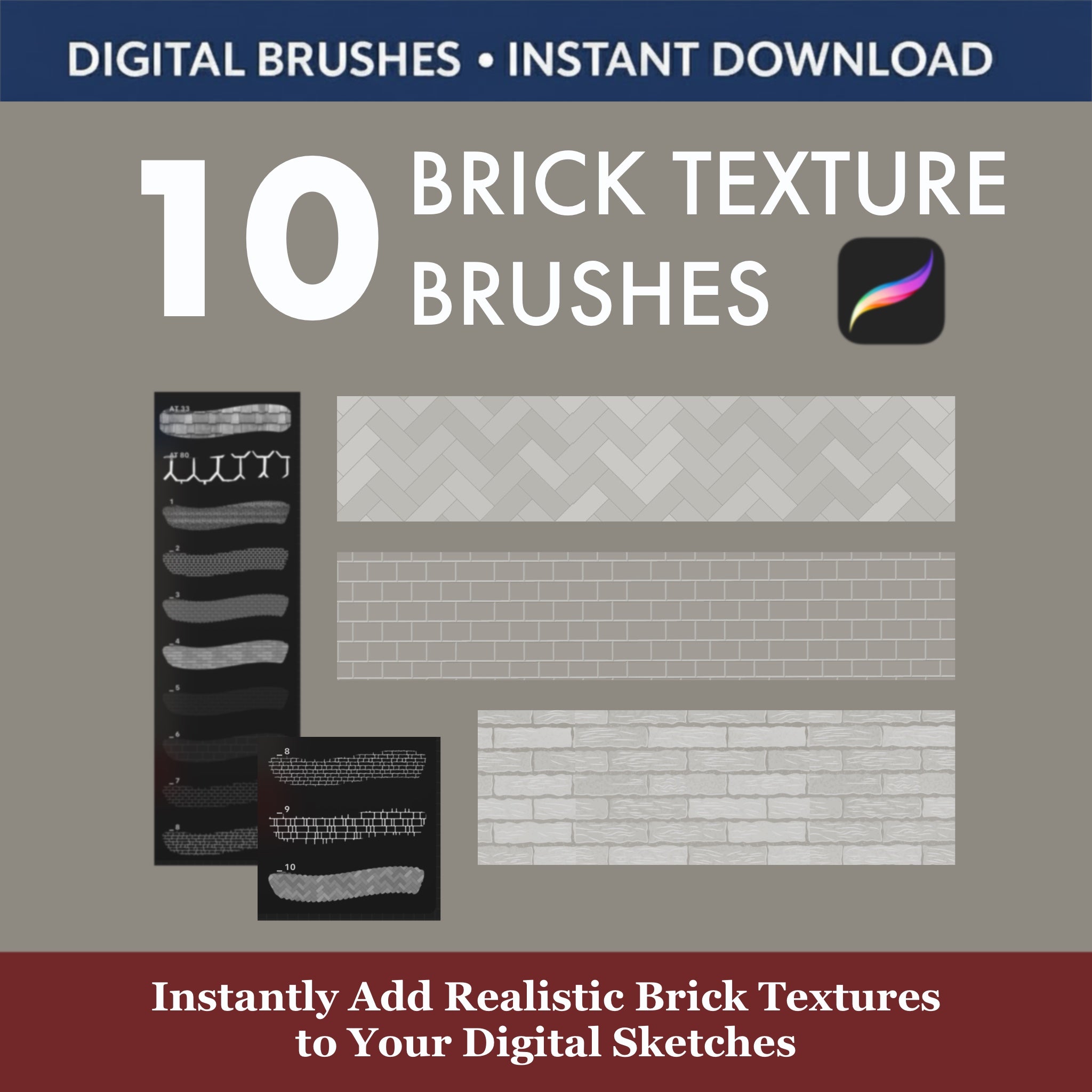 Quickly add aged, chipped and rustic brick to exteriors in Procreate. Great for old town streets, historical buildings and textured concept art backgrounds.