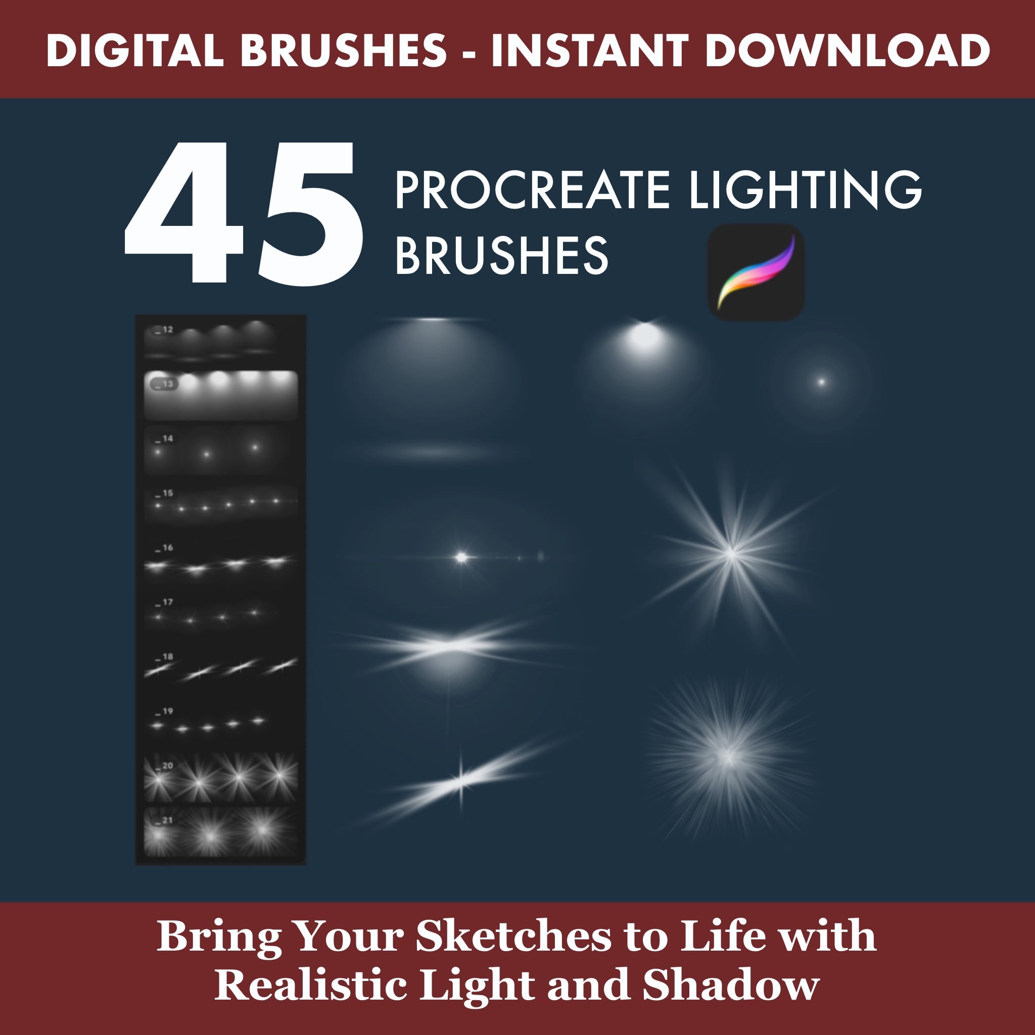 Exterior night render lights Exterior architectural lighting brushes in Procreate for facades, street lamps and night urban scenes