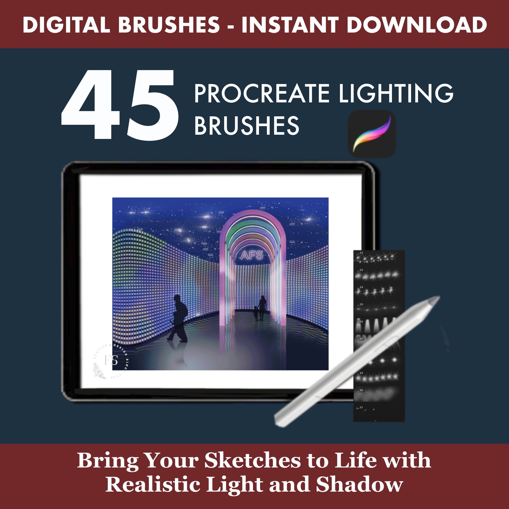 45 Procreate lighting brushes for architectural interiors