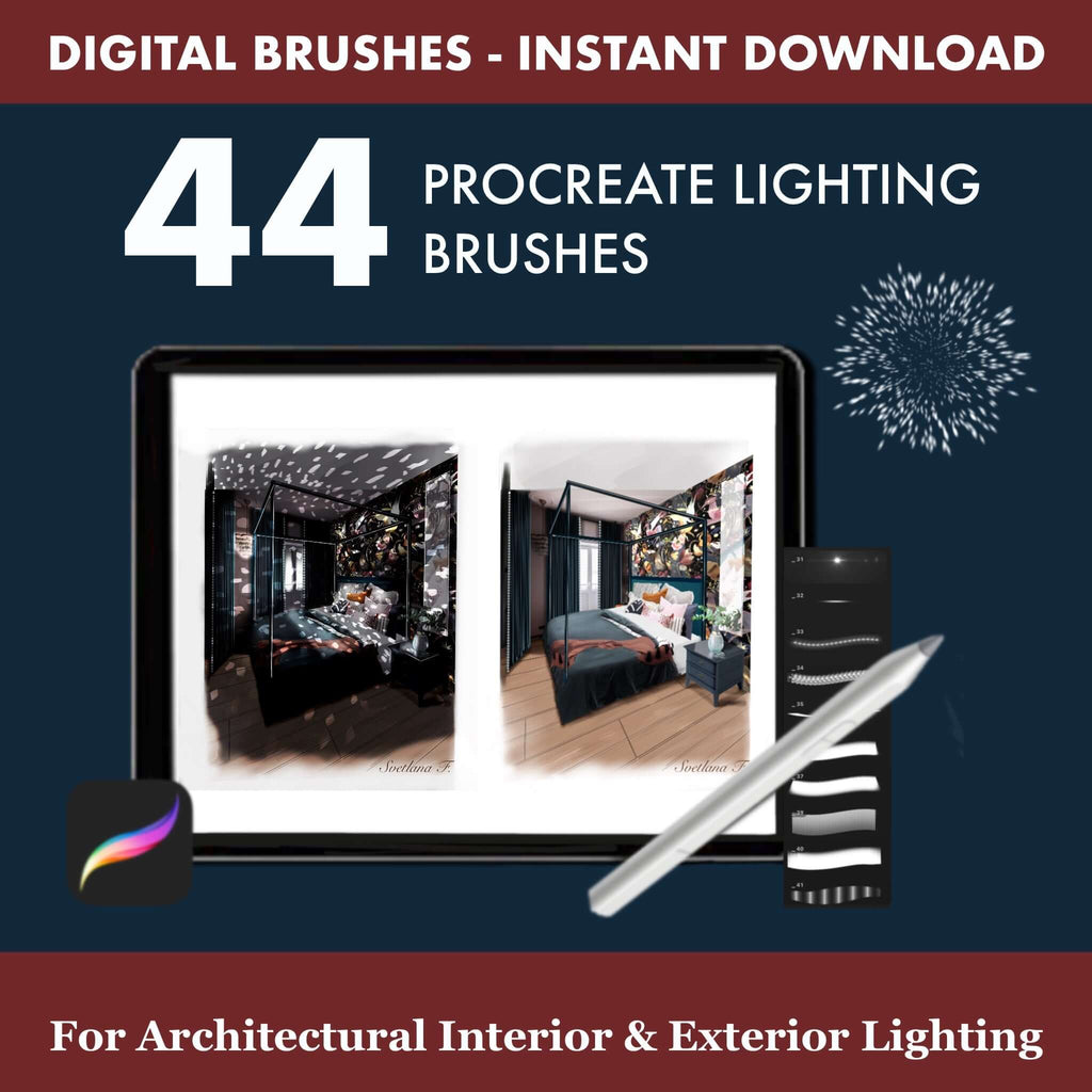 44 Lights Brush Set: Procreate Light Effects - Procreate Brush Shop by Sviatlana Fedzianiova