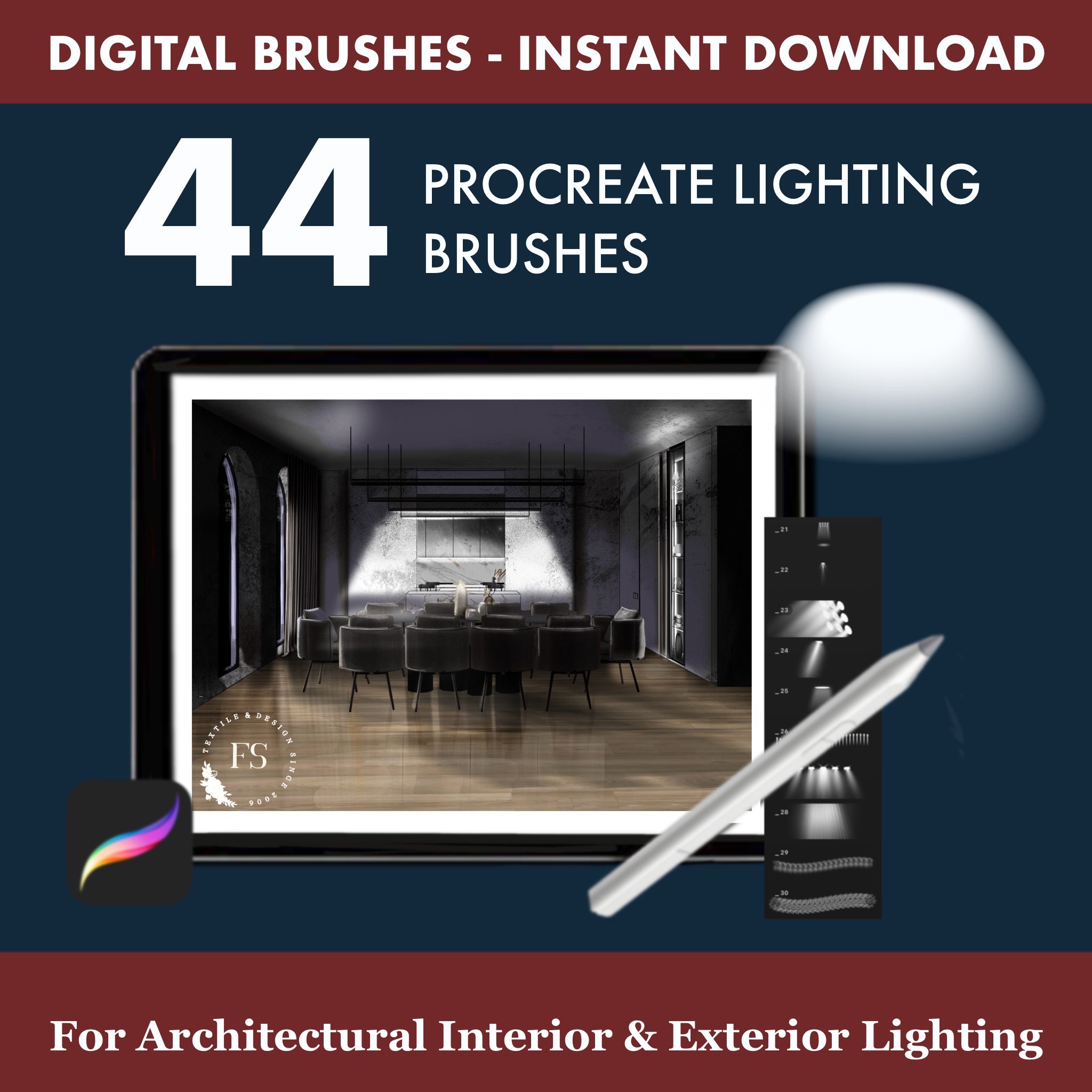 44 Lights Brush Set: Procreate Light Effects