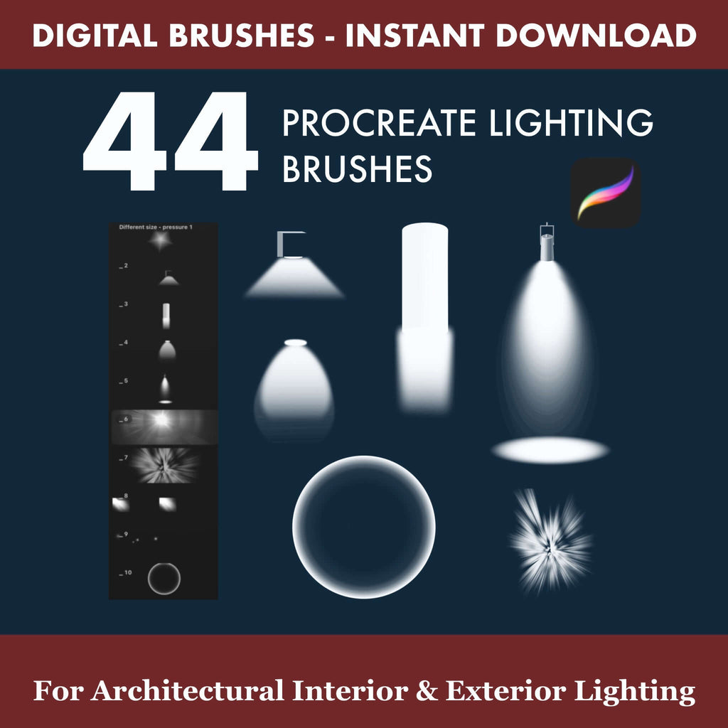 44 Lights Brush Set: Procreate Light Effects - Procreate Brush Shop by Sviatlana Fedzianiova