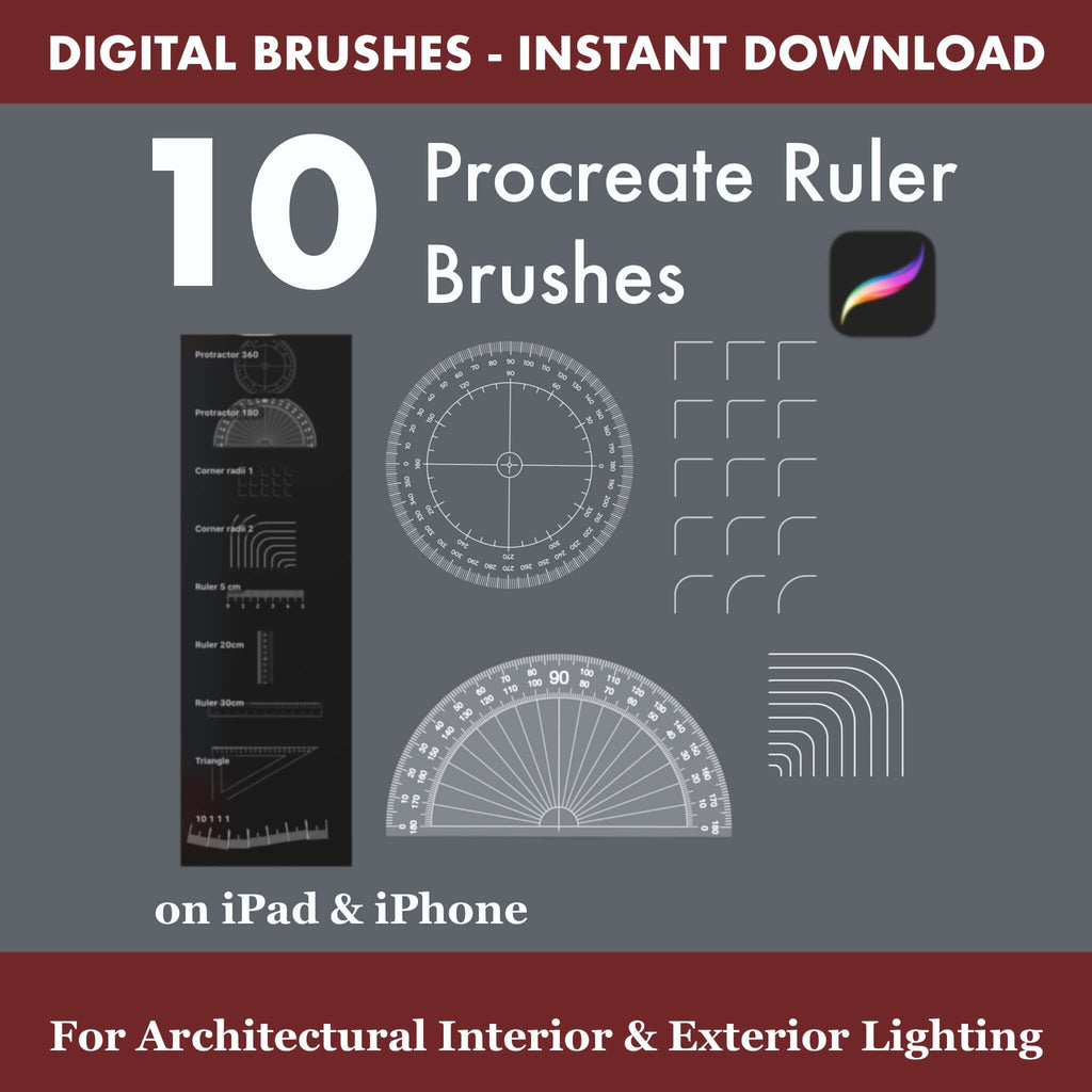 10 Procreate Ruler Brushes: Digital Measurement Kit for Floor Plan - Procreate Brush Shop by Sviatlana Fedzianiova