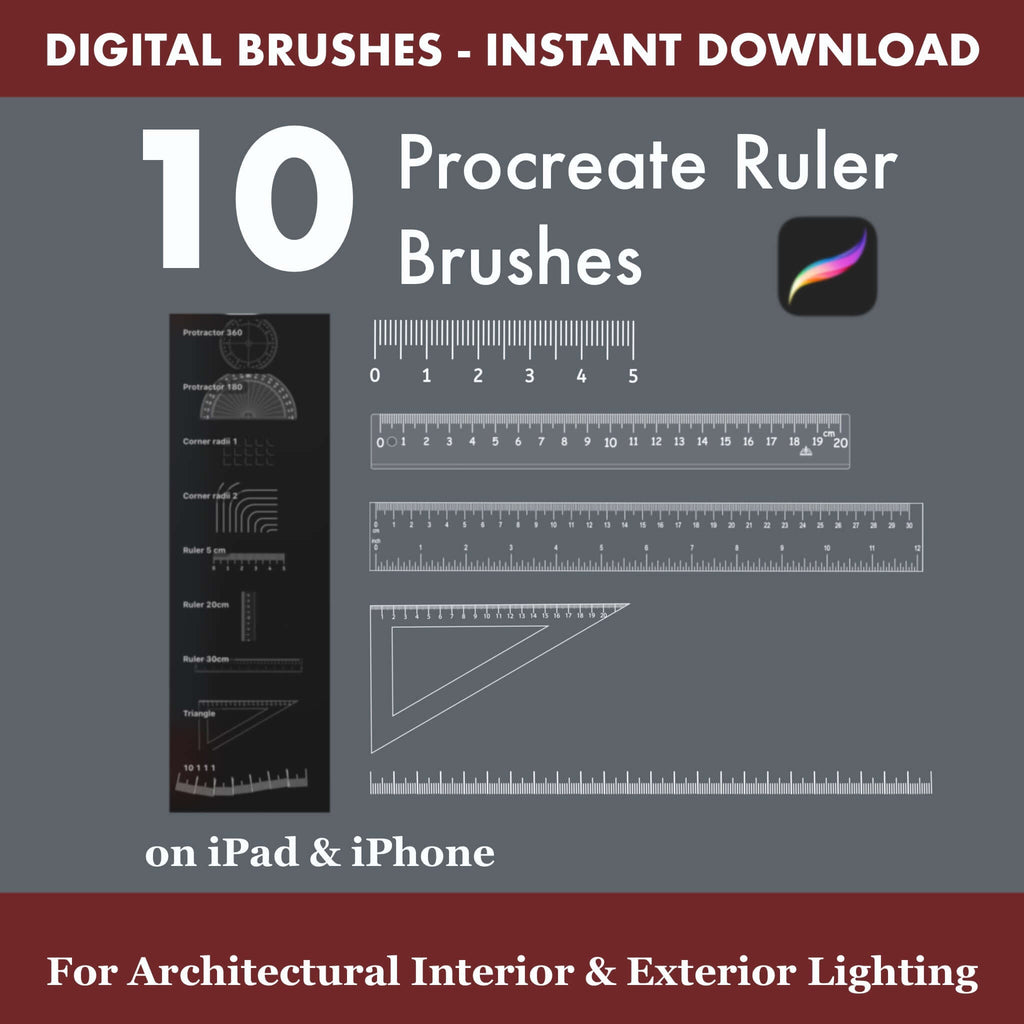 10 Procreate Ruler Brushes: Digital Measurement Kit for Floor Plan - Procreate Brush Shop by Sviatlana Fedzianiova