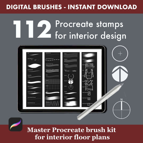 112 Procreate Interior Design Brushes: Floor Plan - Procreate Brush Shop by Sviatlana Fedzianiova