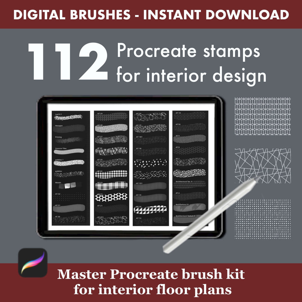 112 Procreate Interior Design Brushes: Floor Plan - Procreate Brush Shop by Sviatlana Fedzianiova