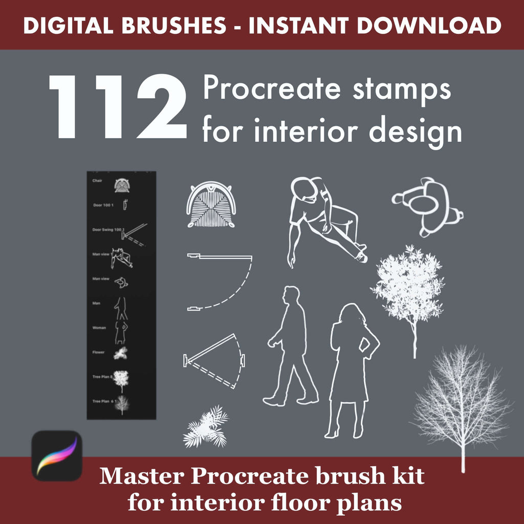 112 Procreate Interior Design Brushes: Floor Plan - Procreate Brush Shop by Sviatlana Fedzianiova