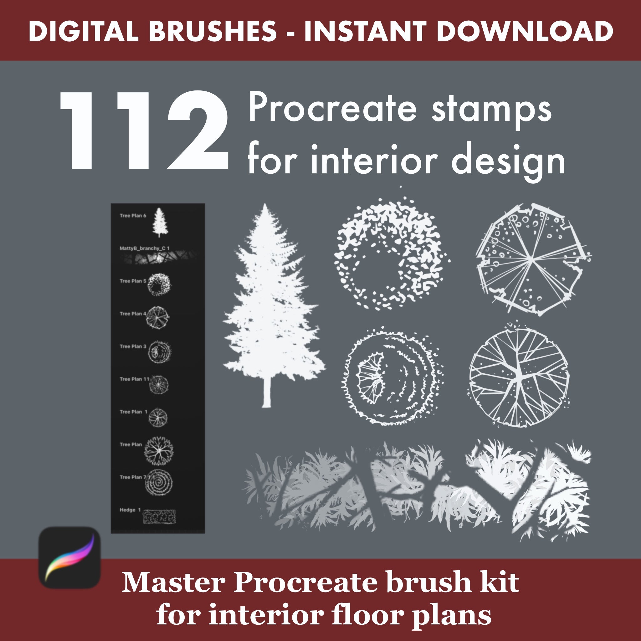 112 Procreate interior brushes for professional floor plans, plumbing fixtures and lighting