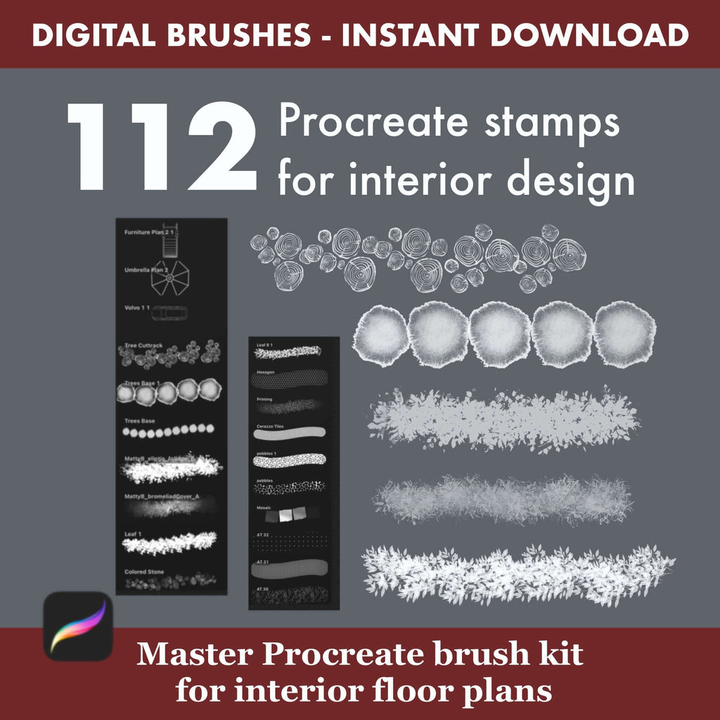 112 Procreate Interior Design Brushes: Floor Plan - Procreate Brush Shop by Sviatlana Fedzianiova