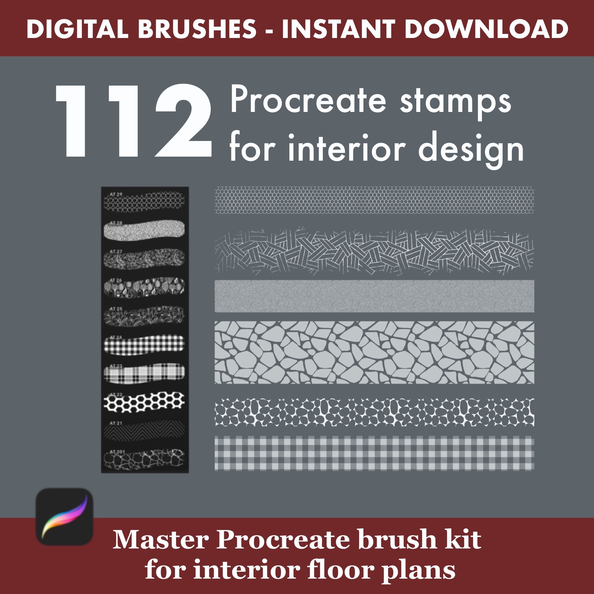 Procreate brushes for apartment layouts, zoning plans and furniture arrangement – 112 tools