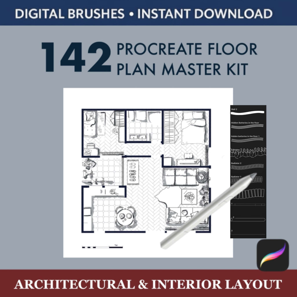 142 Procreate Floor Plan Brushes Master Kit |  Interior + GIFT PNG - Procreate Brush Shop by Sviatlana Fedzianiova