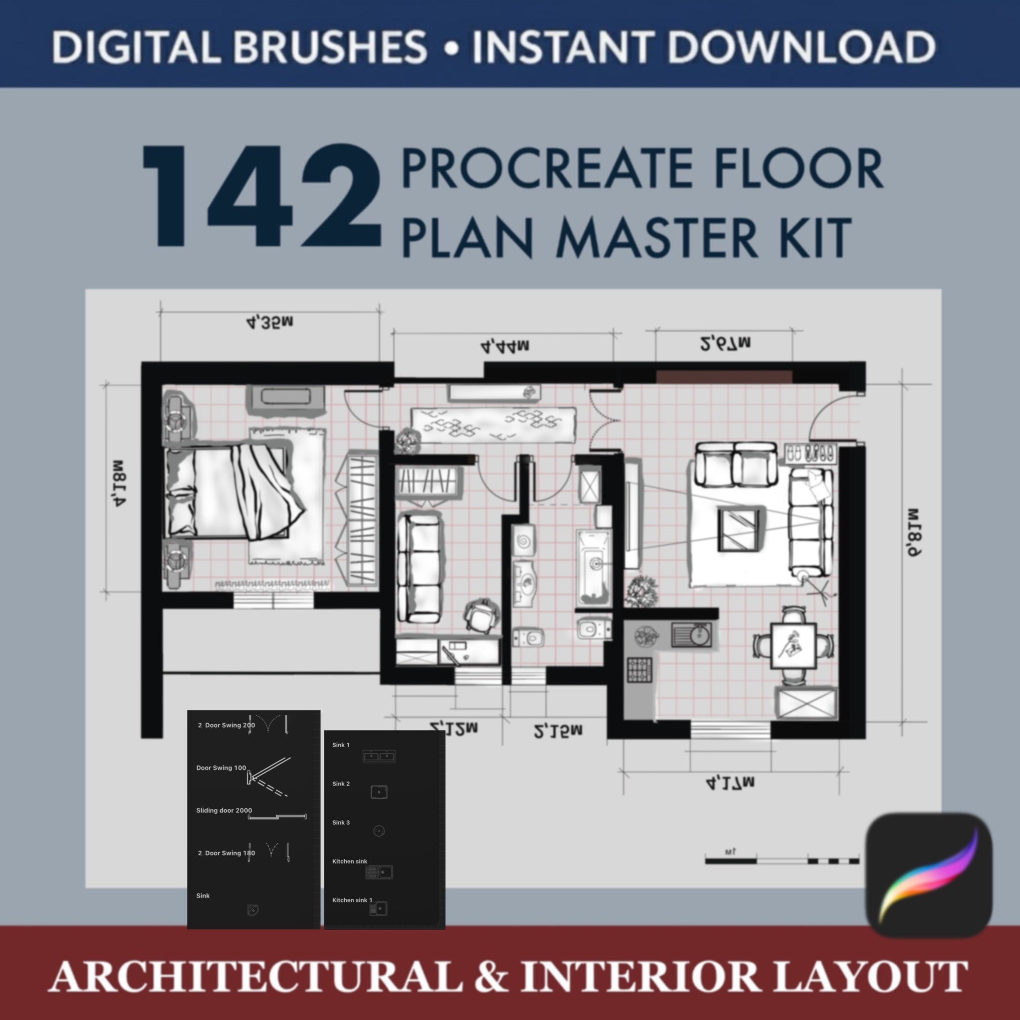 Complete Visualization: Create an entire project, from site plan to detailed interior layout, all within the Procreate app.