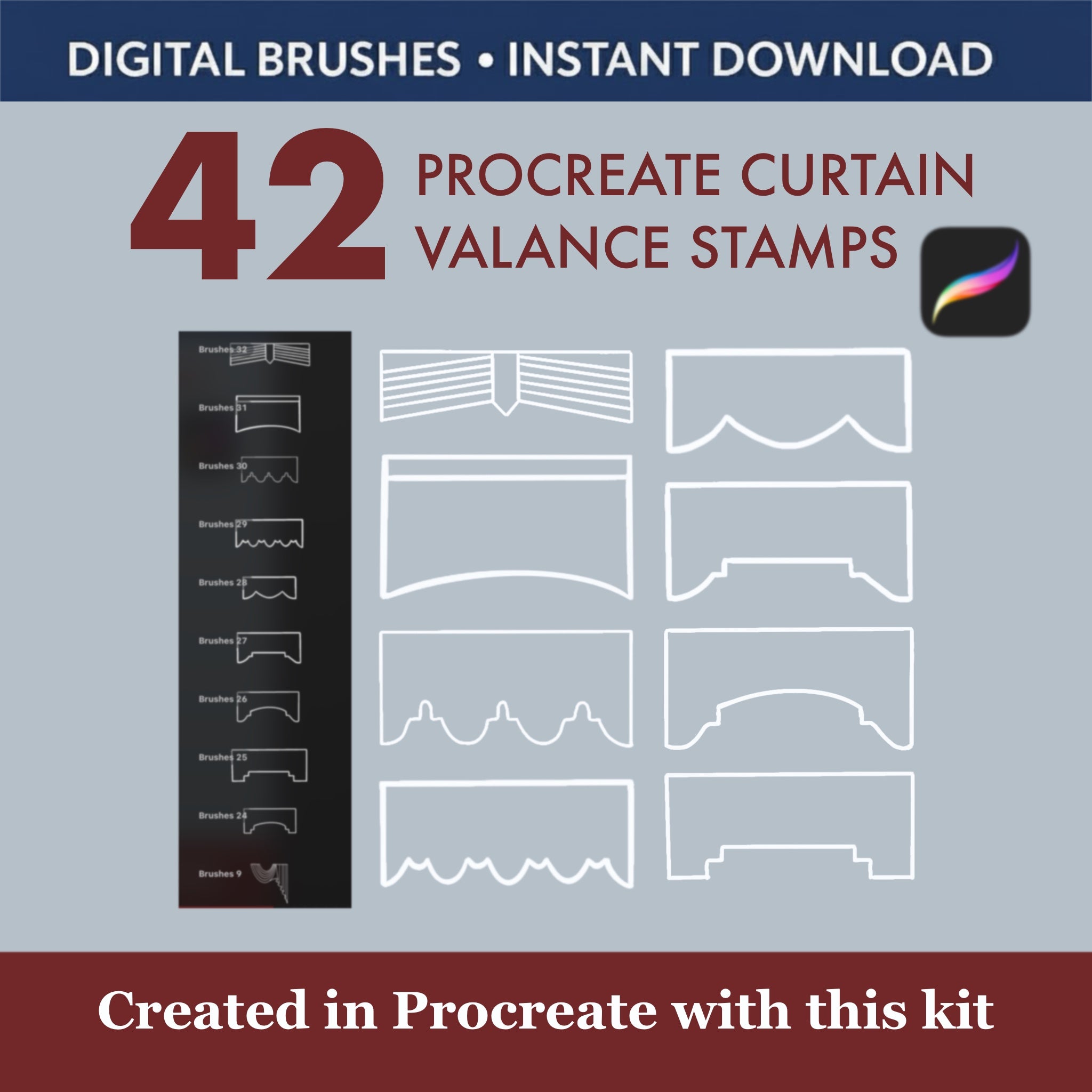 42 PROCREATE CURTAIN VALANCE STAMPS: DRAPERY & WINDOW TREATMENT DESIGNS