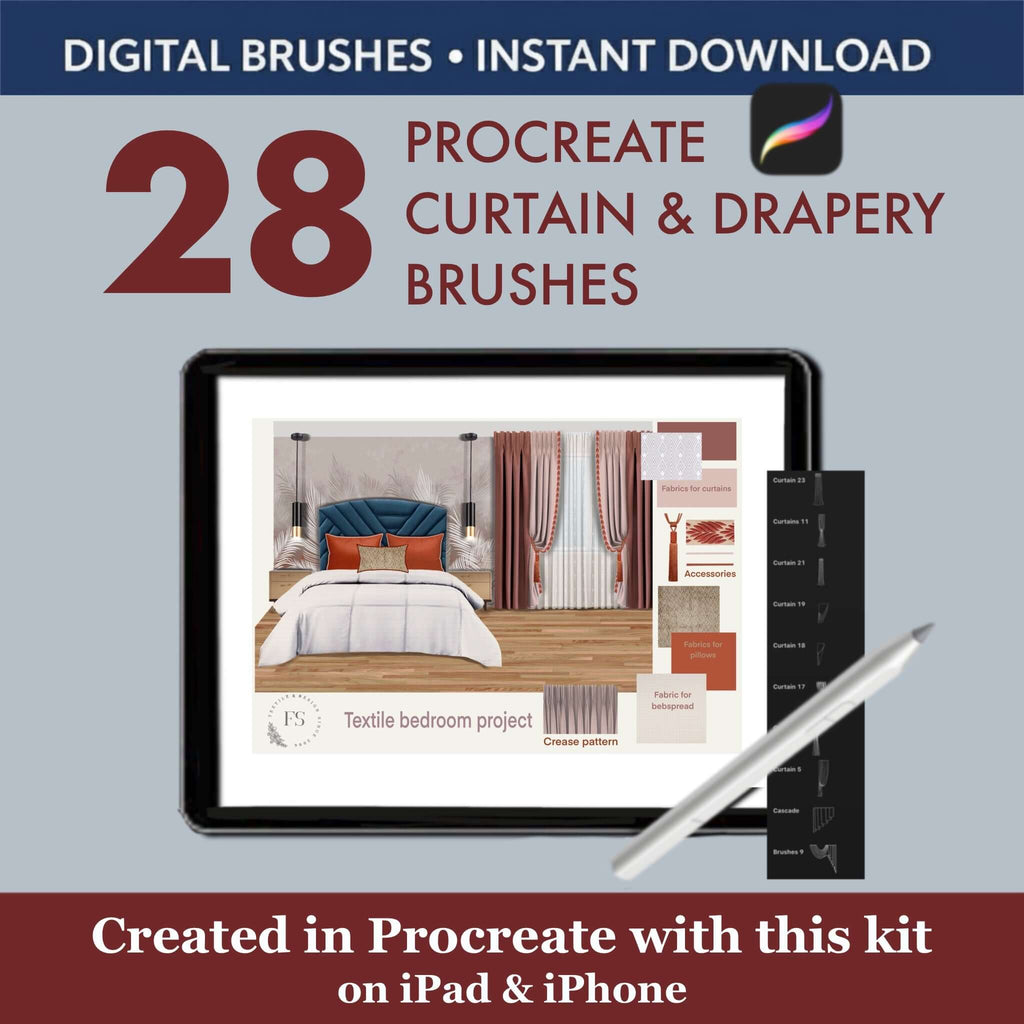 28 Procreate Curtain & Drapery Brushes | Window Treatment - TheDigitalStore