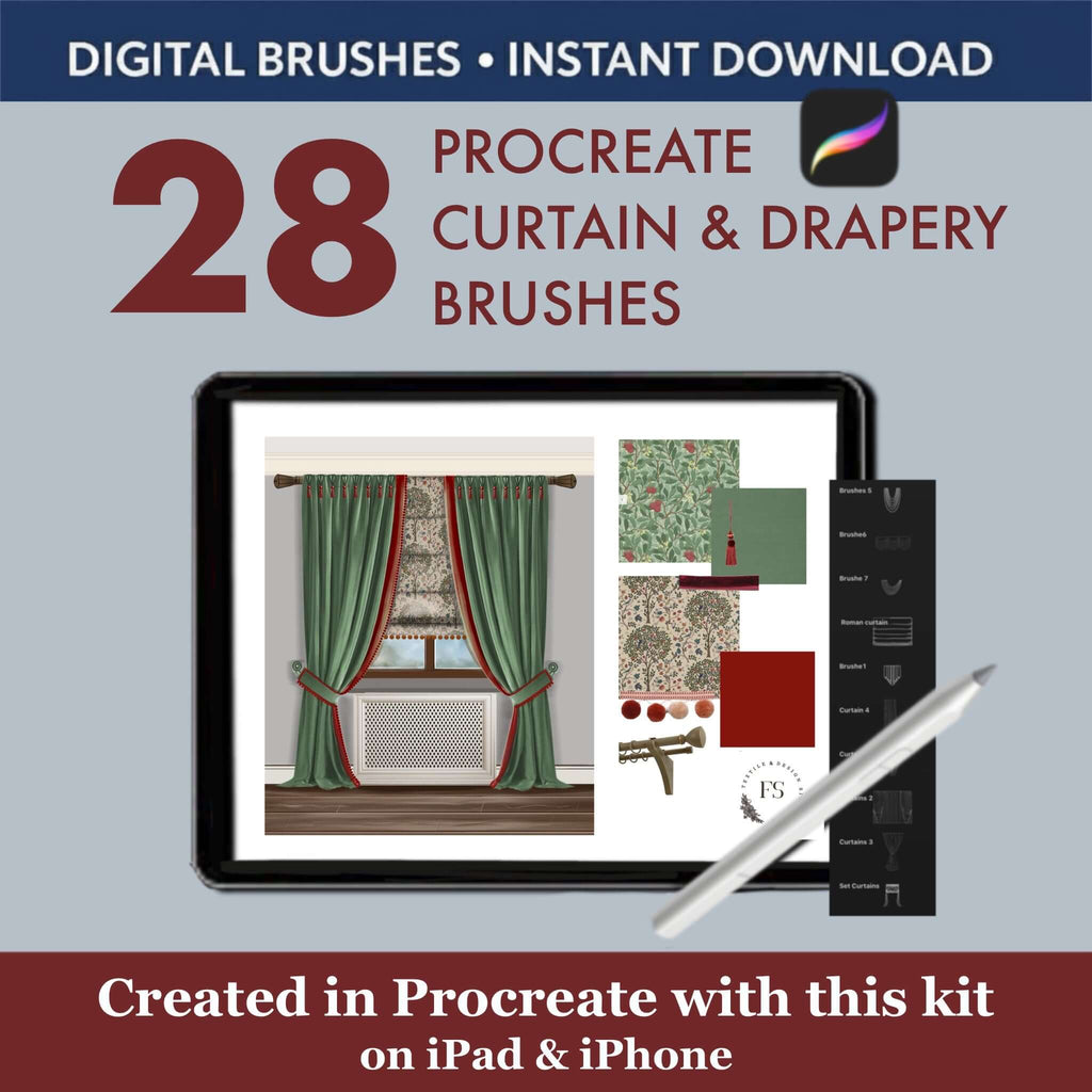 28 Procreate Curtain & Drapery Brushes | Window Treatment - TheDigitalStore