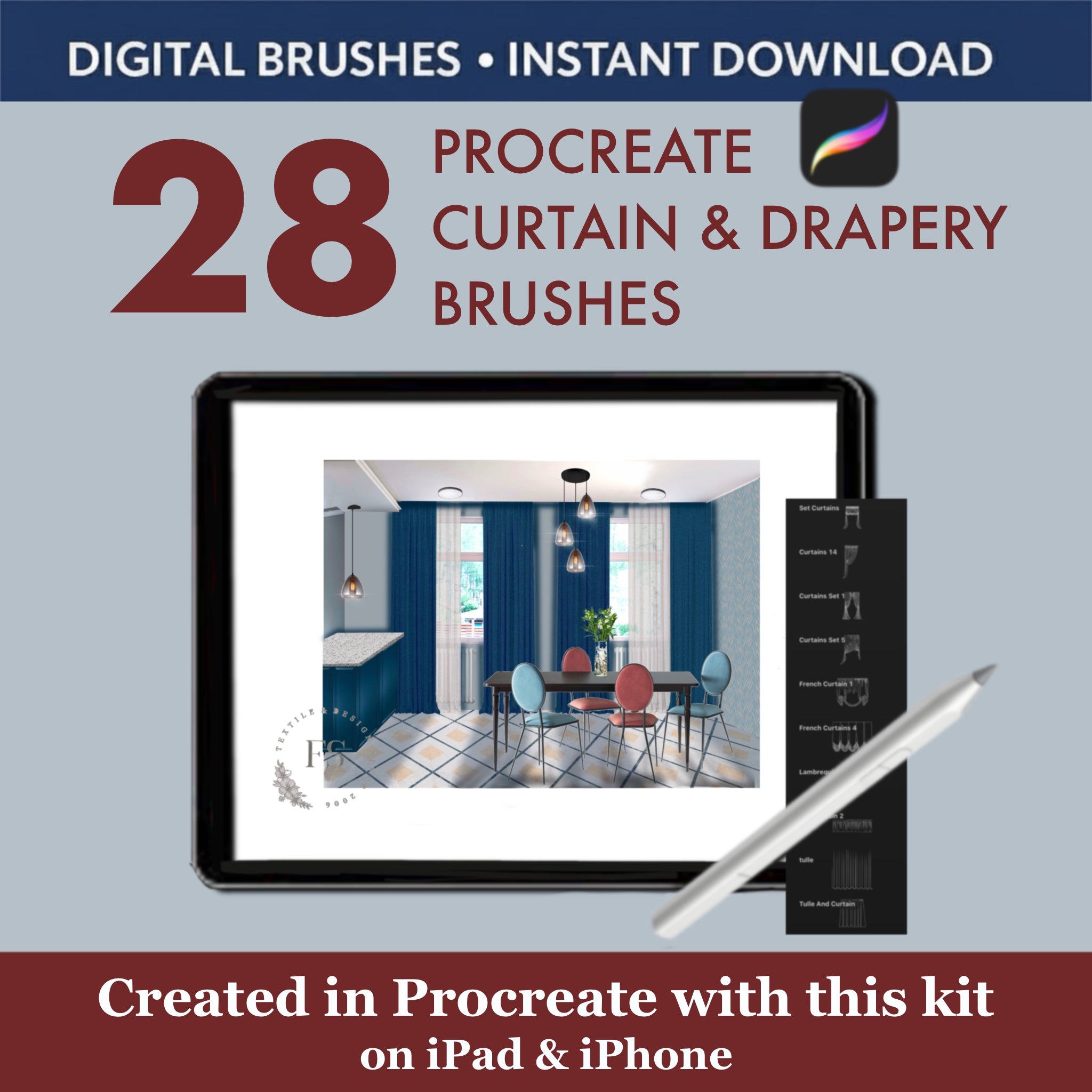 28 Procreate Curtain & Drapery Brushes | Window Treatment