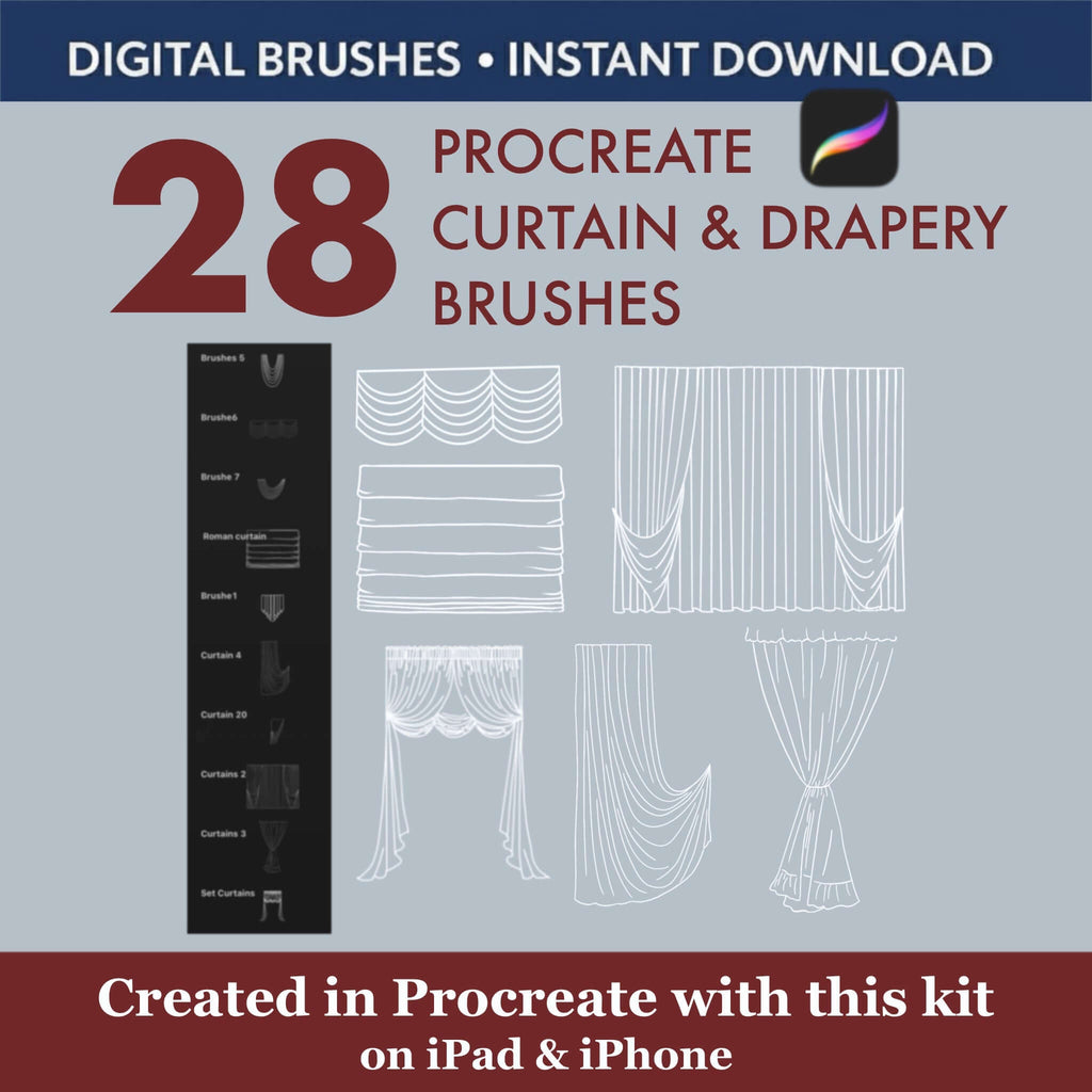 28 Procreate Curtain & Drapery Brushes | Window Treatment - TheDigitalStore