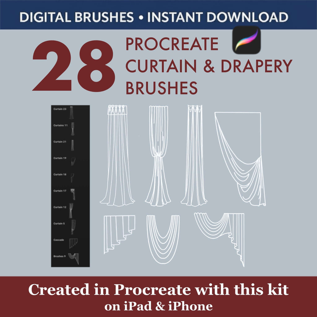 28 Procreate Curtain & Drapery Brushes | Window Treatment - TheDigitalStore