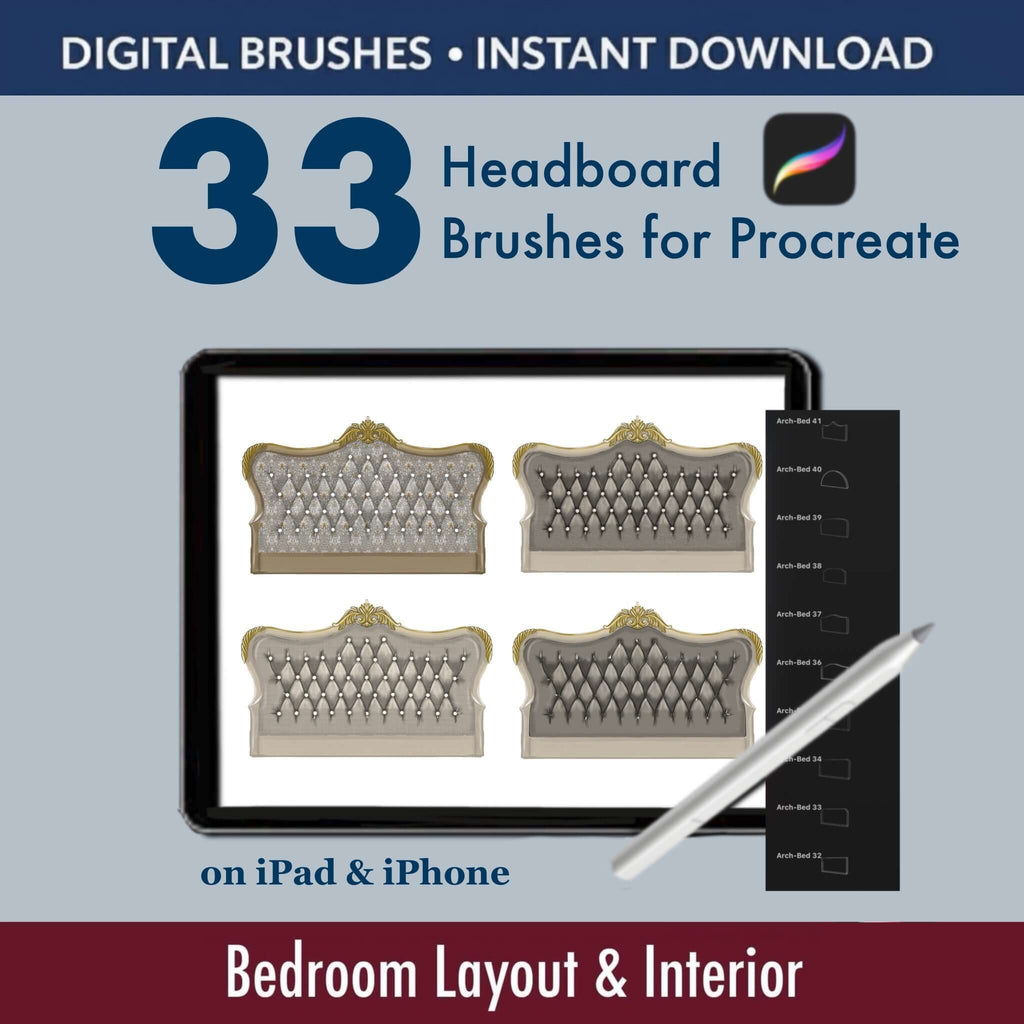 33 Headboard Brushes for Procreate – Bedroom Layout & Interior - Procreate Brush Shop by Sviatlana Fedzianiova