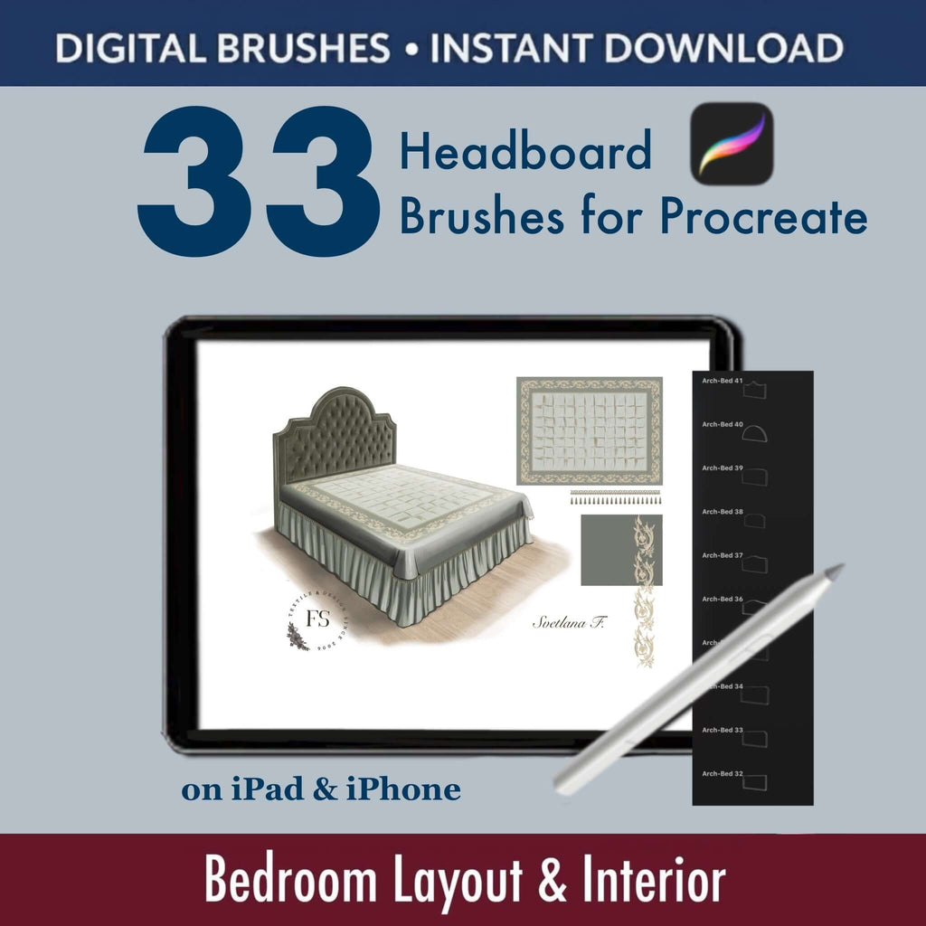 33 Headboard Brushes for Procreate – Bedroom Layout & Interior - Procreate Brush Shop by Sviatlana Fedzianiova