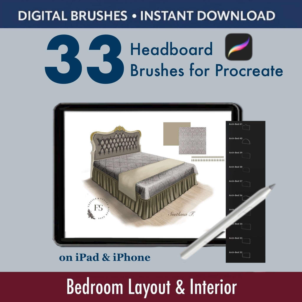 33 Headboard Brushes for Procreate – Bedroom Layout & Interior - Procreate Brush Shop by Sviatlana Fedzianiova