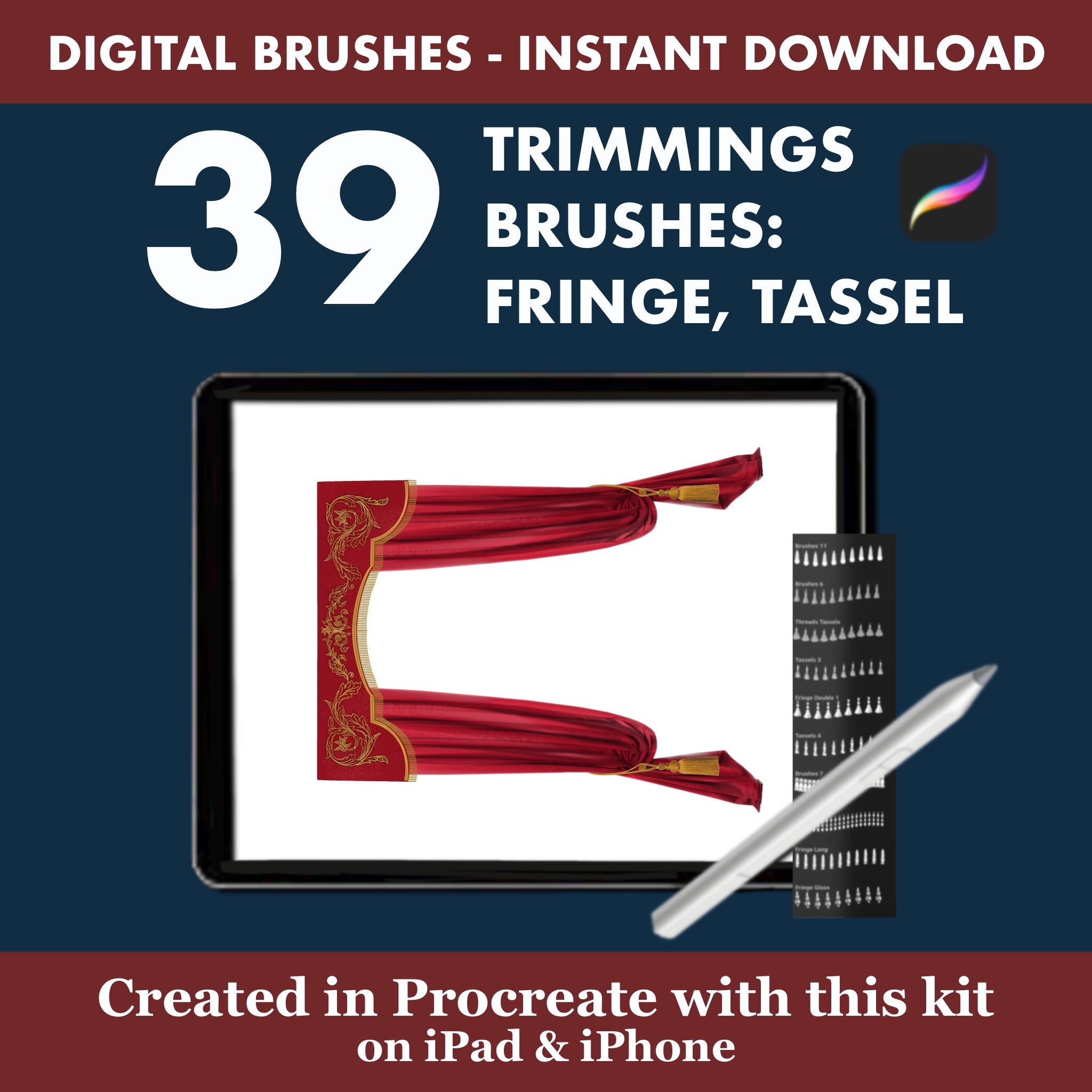 39 Premium Trimming Stamps: Includes a versatile range of fringe, tassels, braid, and decorative rope elements to border and accent fabric items