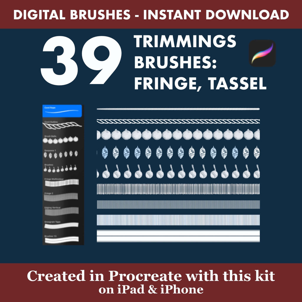 39 Procreate Trimmings Stamps | Decorative Fringe & Tassel Brushes -  Procreate Brush Shop by Sviatlana Fedzianiova