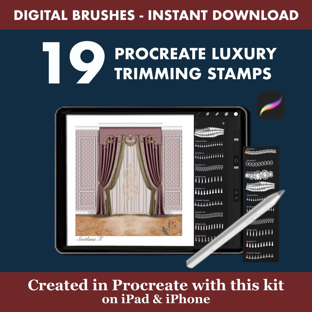 19 Procreate Luxury Trimming Stamps | Curtain, Tassel & Fabric Brushes -  Procreate Brush Shop by Sviatlana Fedzianiova