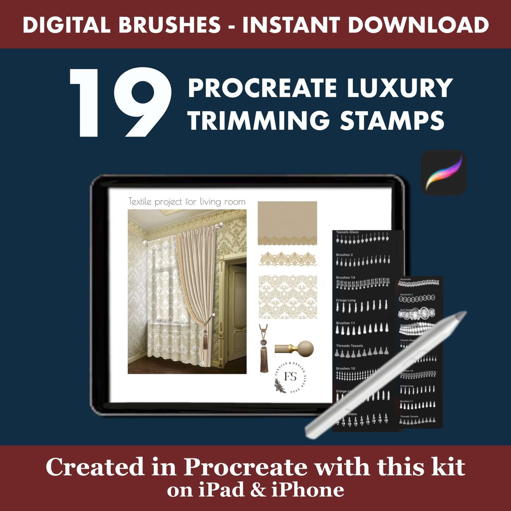 19 Procreate Luxury Trimming Stamps | Curtain, Tassel & Fabric Brushes -  Procreate Brush Shop by Sviatlana Fedzianiova