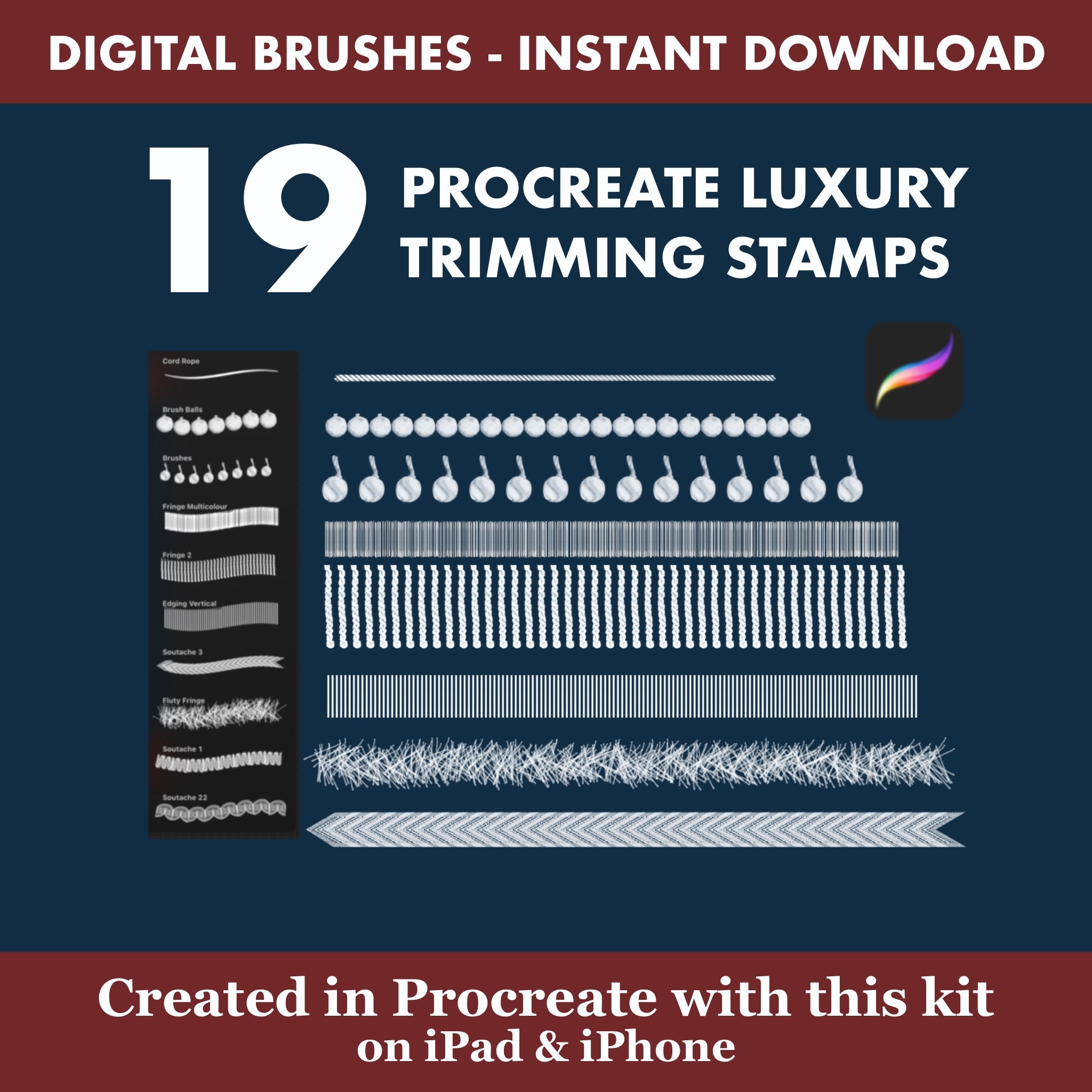 19 PROCREATE LUXURY TRIMMING STAMPS: DECORATIVE ACCENTS
