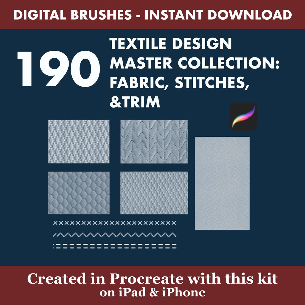 190 Procreate Textile Design | Quilting Stitches & Trimmings - Procreate Brush Shop by Sviatlana Fedzianiova