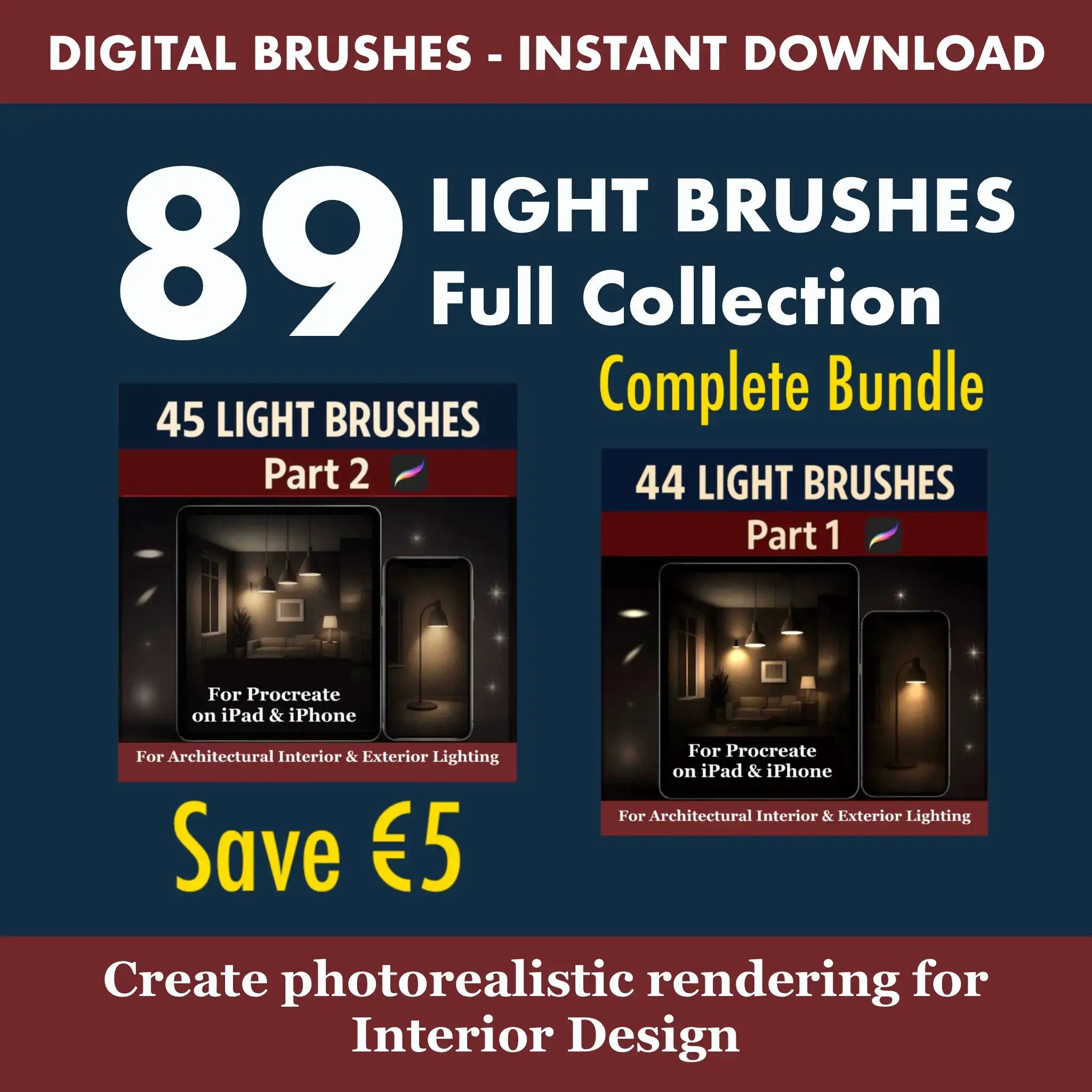 89 Procreate Lighting Brushes: Complete Bundle — Part 1 & Part 2 - Procreate Brush Shop by Sviatlana Fedzianiova