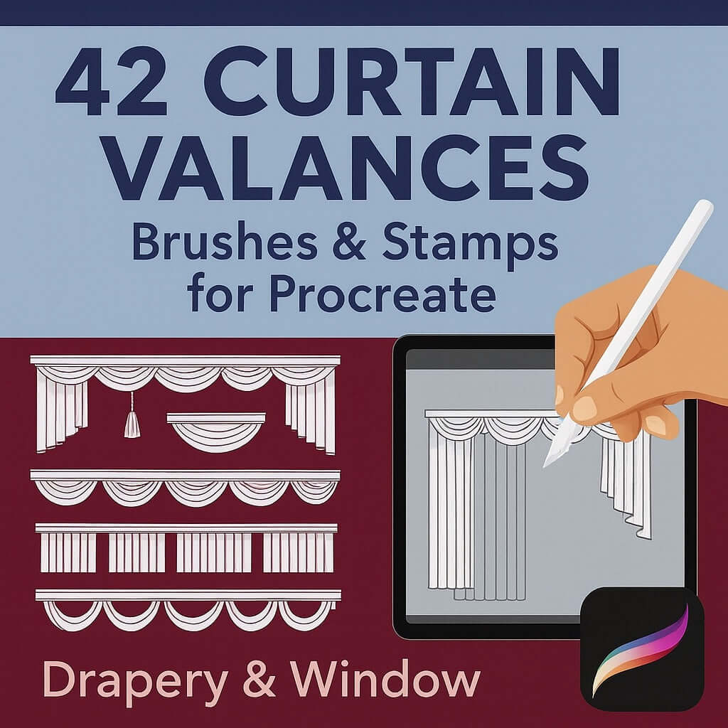 42 Procreate Curtain Valance Brushes & Stamps | Drapery Window -  Procreate Brush Shop by Sviatlana Fedzianiova