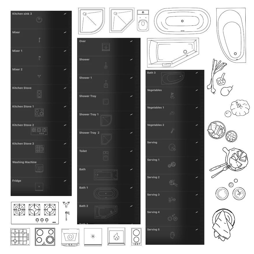 Procreate 142 brushes for site planning. Adding trees, cars, and landscape elements to 2D floor plans