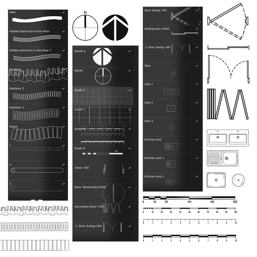 Procreate interior design tools. Floor plan stamps for furniture, fixtures, and appliances